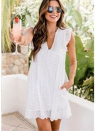 Pam Cotton Pocketed Tiered Eyelet Dress White