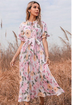 PREORDER Quiet Escape Floral Pleated Midi Dress Ivory