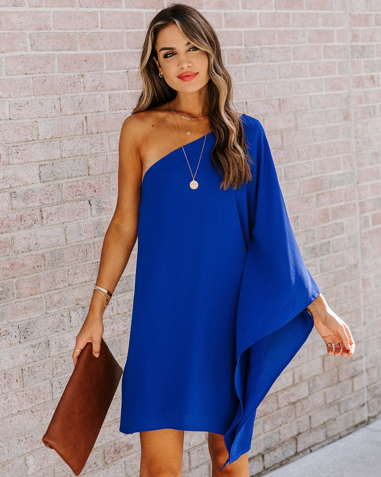 Side To Side One Shoulder Statement Dress Royal Blue