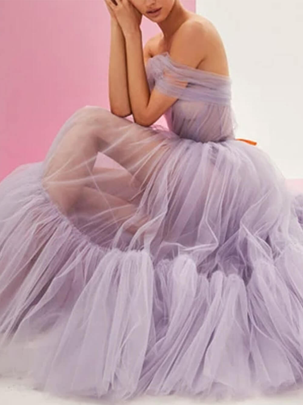 Off Shoulder Solid Color Elegant Gauze Midi Dress