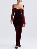 Lace Halter Strap Off The Shoulder Maxi Dress