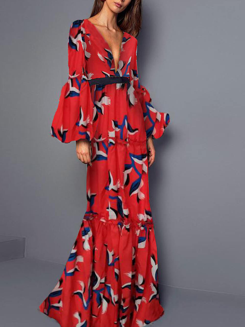 Sexy V Neck Waist Cinching Maxi Dress