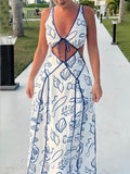 Santorini Charm Cutout Tie Up Backless Maxi Dress