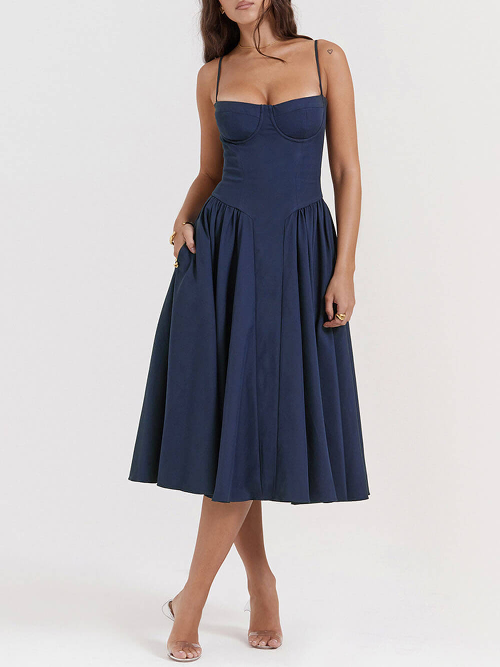 Midnight Elegance Strapless Midi Dress