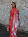 Sunset Samba Cross Halter Stripe Dress