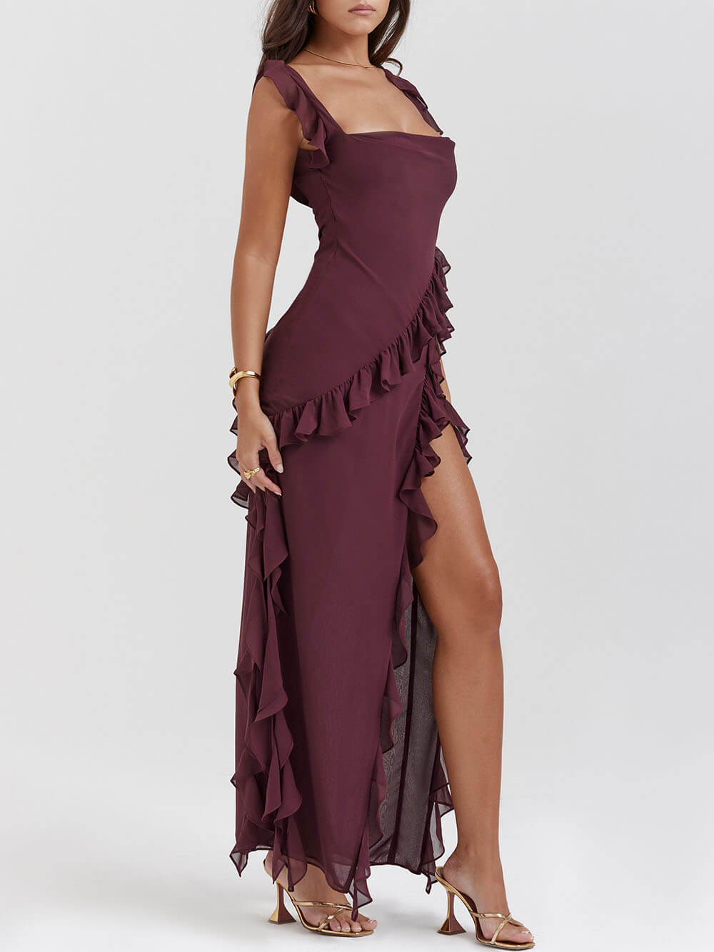 Iris Ruffled Asymmetrical Maxi Dress