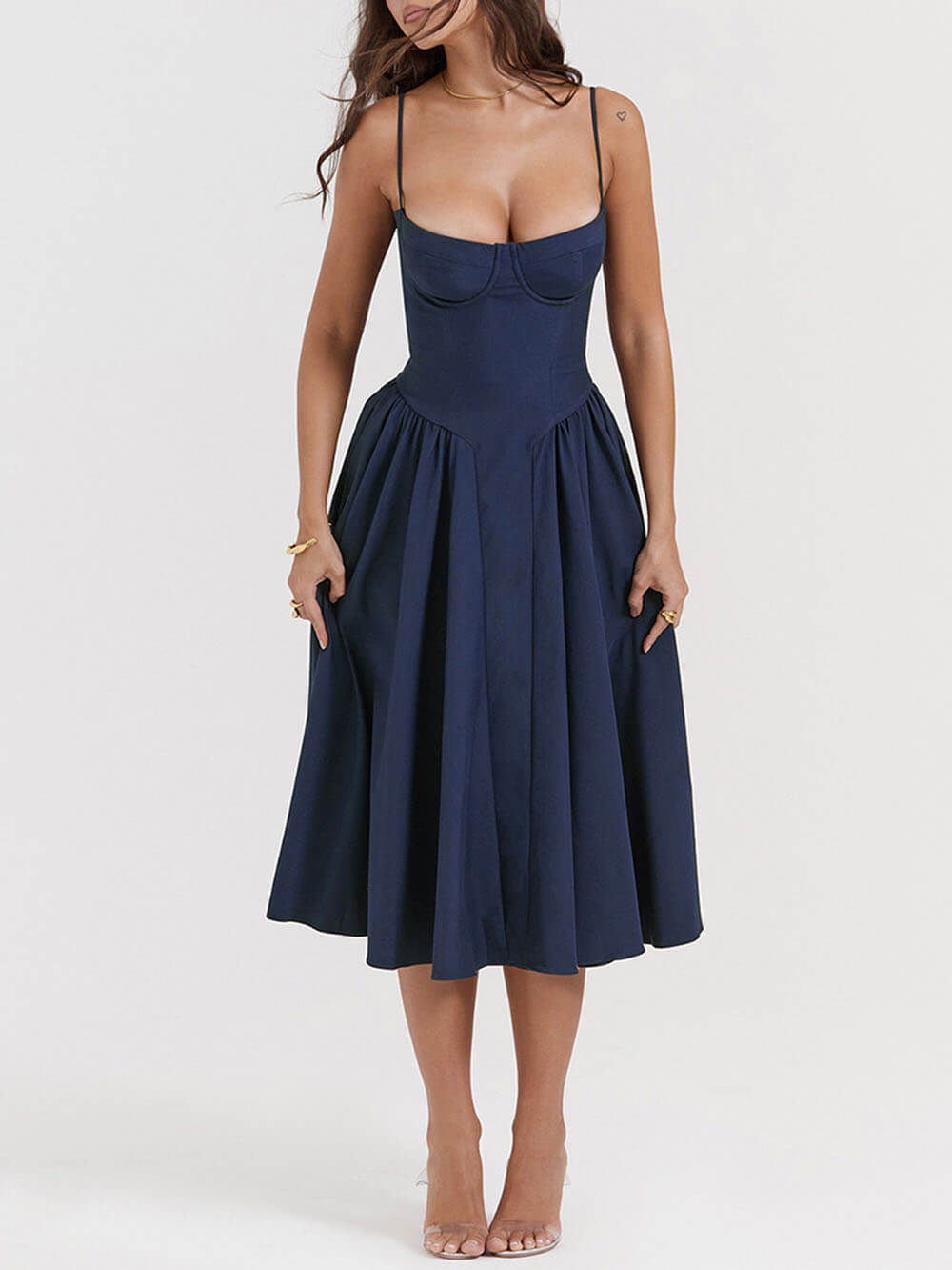 Midnight Elegance Strapless Midi Dress