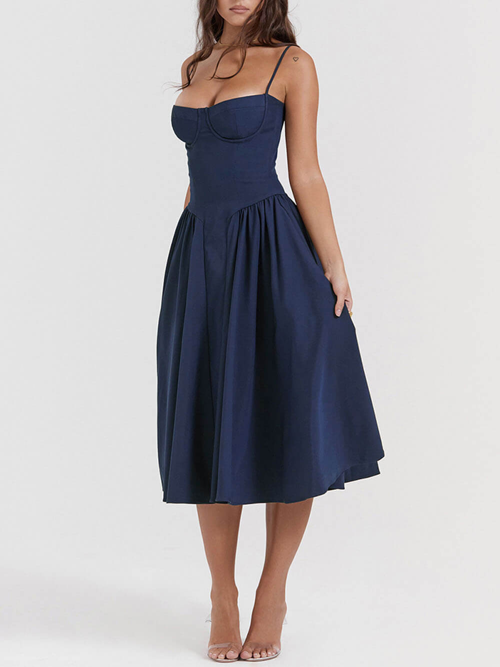 Midnight Elegance Strapless Midi Dress