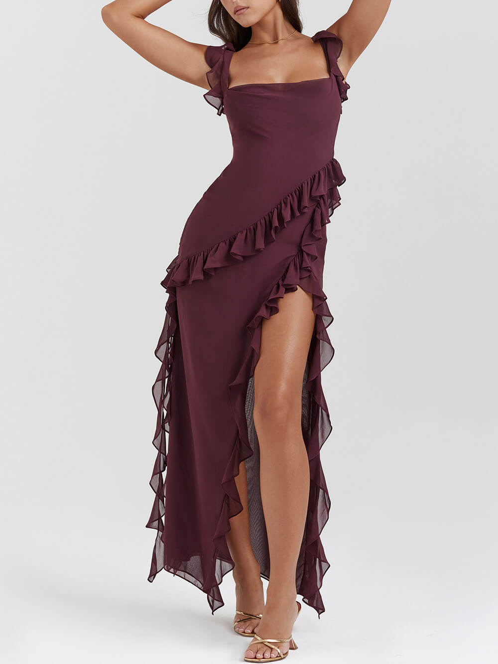 Iris Ruffled Asymmetrical Maxi Dress