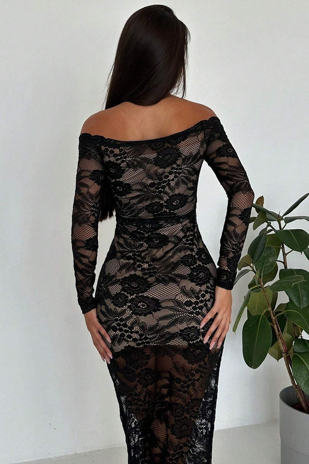 Black Lace Off Shoulder Maxi Dress