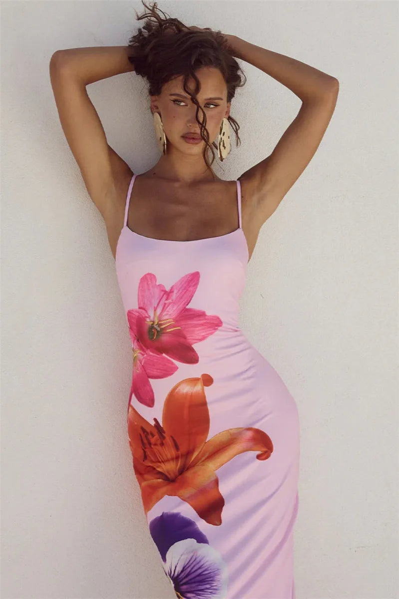 Floral Print Spaghetti Strap Midi Dress