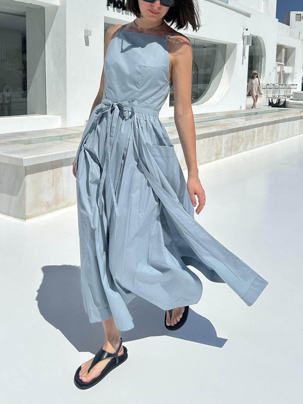 Unique Side Slit Lace Up Pocket Vest Dress