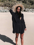 Dodie Cotton Pocketed Puff Sleeve Babydoll Dress Black