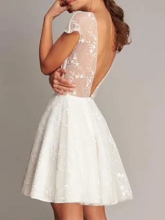 Short Wedding Dress in Lace Decorate Vestido De Novia Princess Gown Satin Mermaid Bow Satin Court Train Sleeves White Modern Bridal
