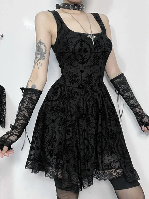 2024 Summer New Harajuku Retro Wrapped Hip Mini Dress Y2K Vintage Gothic Punk Dark Style Tie Up ALine Dress
