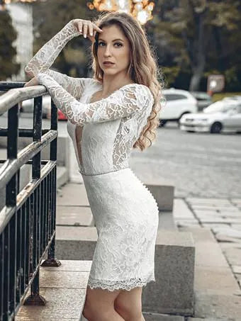 V-Neck Long Sleeves Wedding Dress Satin Bow Satin Court Train Sleeves Bridal Gowns Modern Princess White Vestido De Novia Mermaid