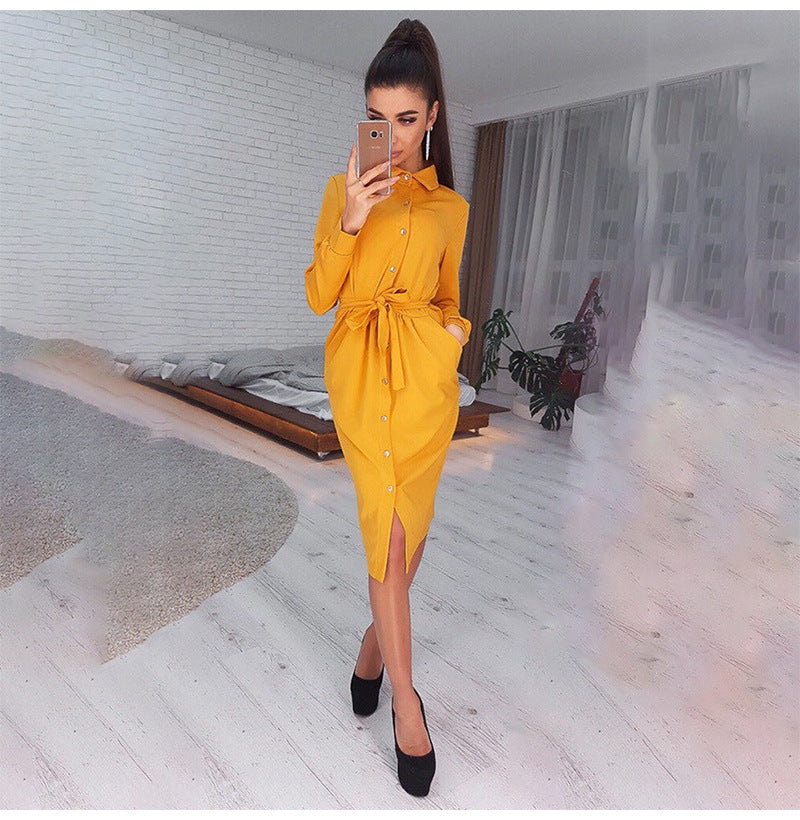 Growth Satin Button Down Shirt Dress Marigold