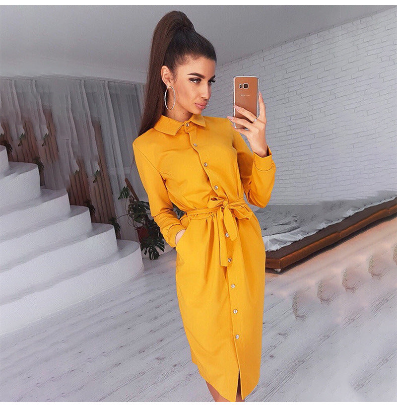 Growth Satin Button Down Shirt Dress Marigold