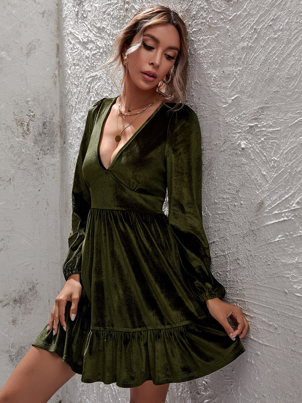 Bubble Sleeve Velvet Dress