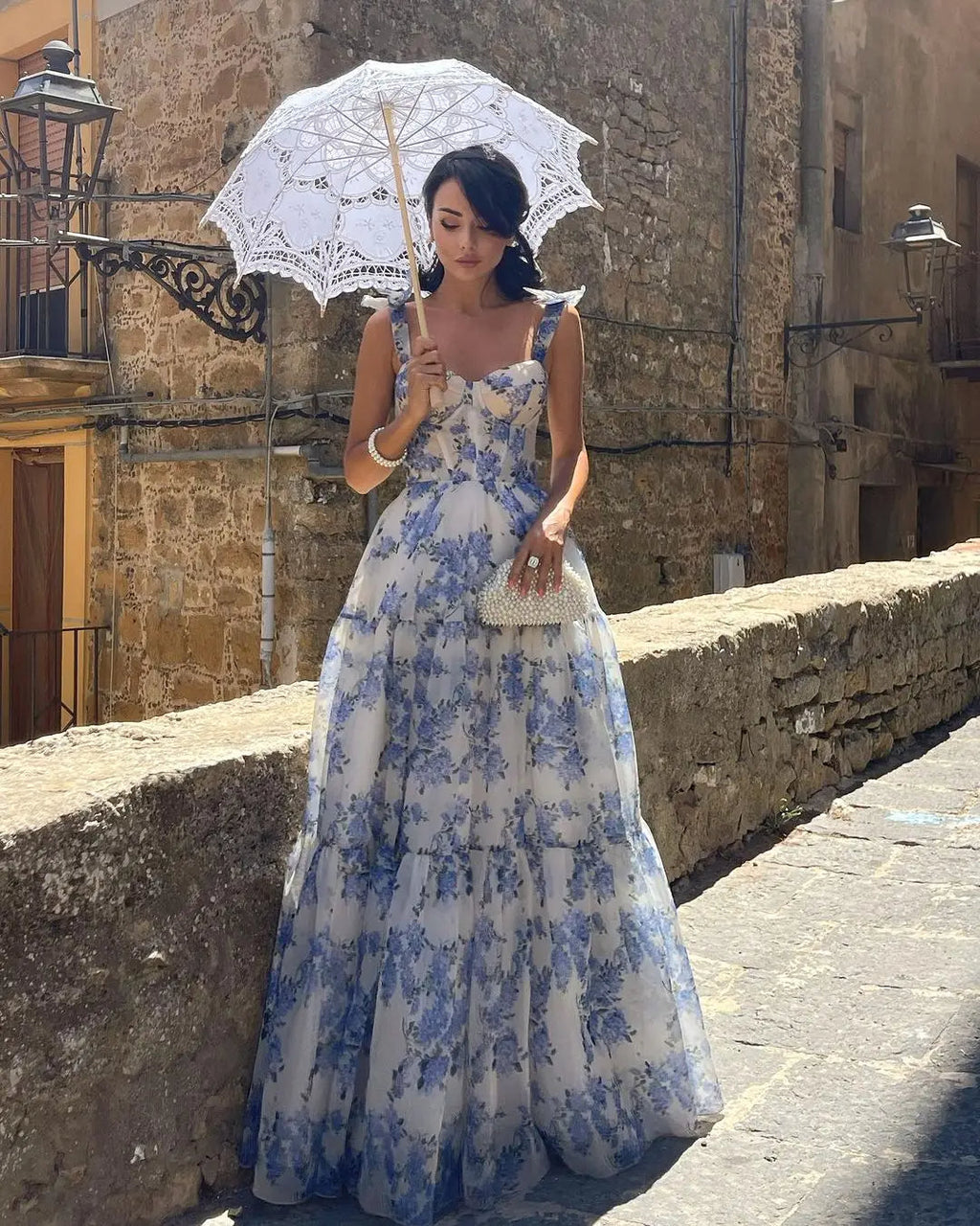 Sophia Blossom Elegant Floral Tie Strap Maxi Dress