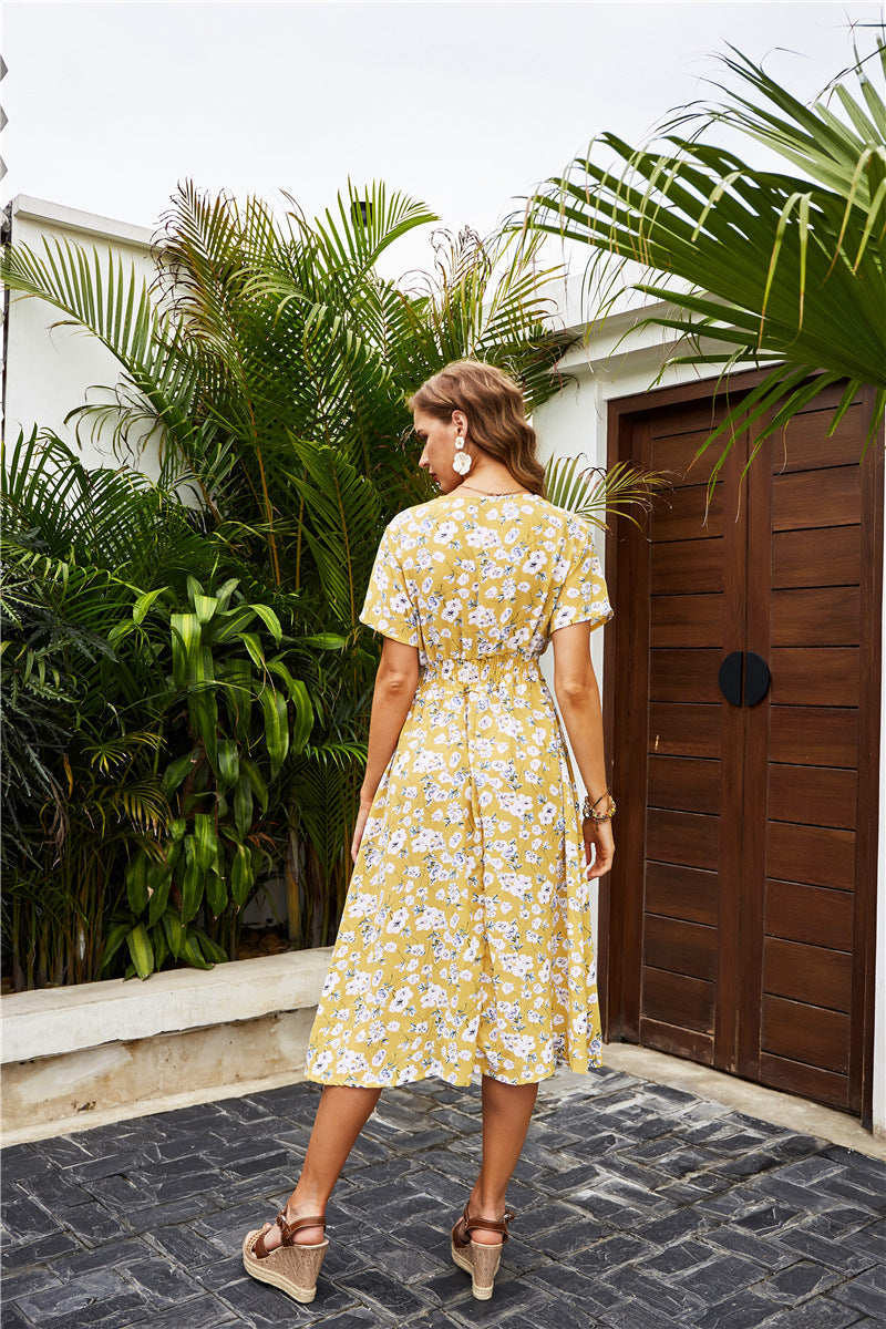 Alianna Floral Ruffle Midi Dress Lemon