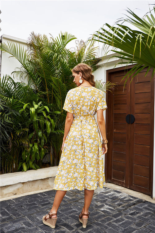 Alianna Floral Ruffle Midi Dress Lemon