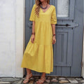 Treya Pocketed Smocked Puff Sleeve Midi Dress Peach