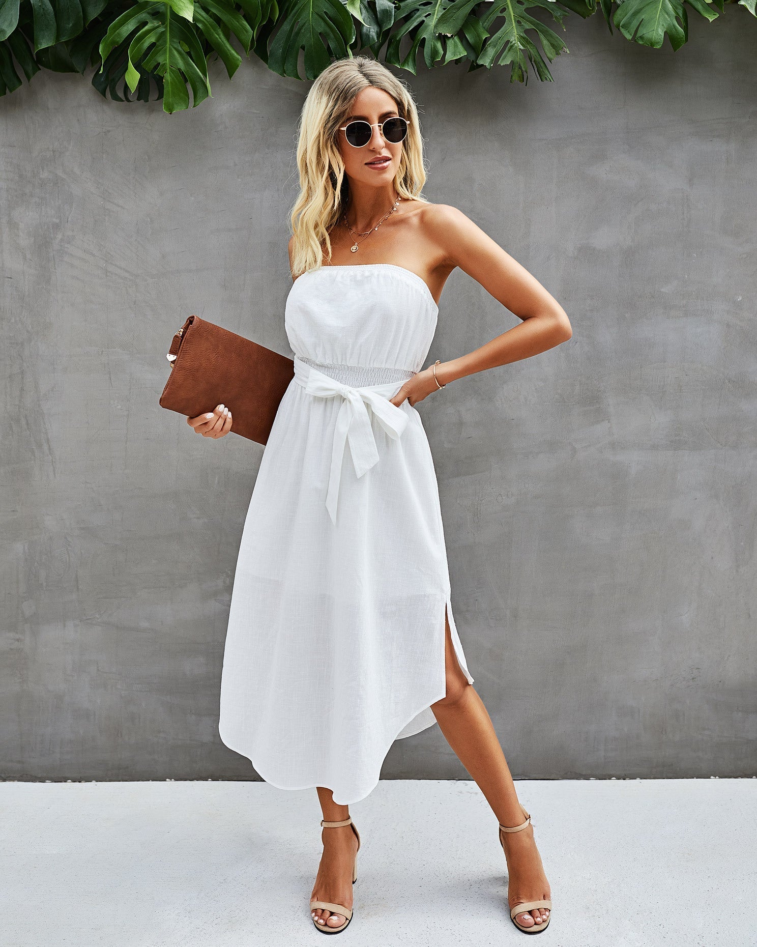 Free Falling Strapless Tiered Maxi Dress Off White