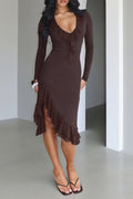 Ruffled Long Sleeve Bodycon Midi Dress