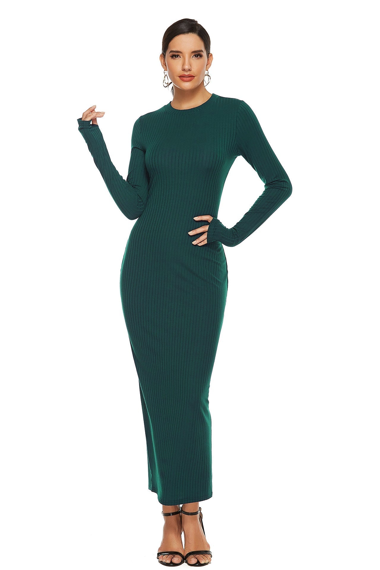 Kenji Long Sleeve Knit Midi Dress Charcoal FINAL