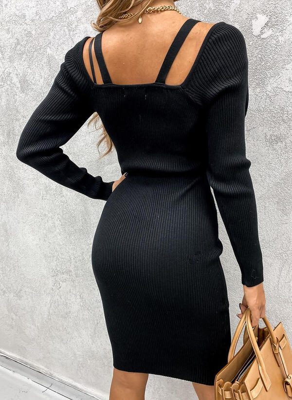 Broadway Ribbed Knit Midi Dress Black
