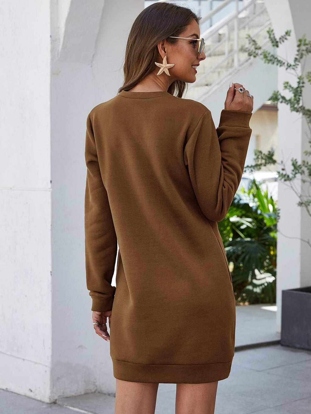 Wichita Cotton Pocketed Sweatshirt Dress Cappuccino