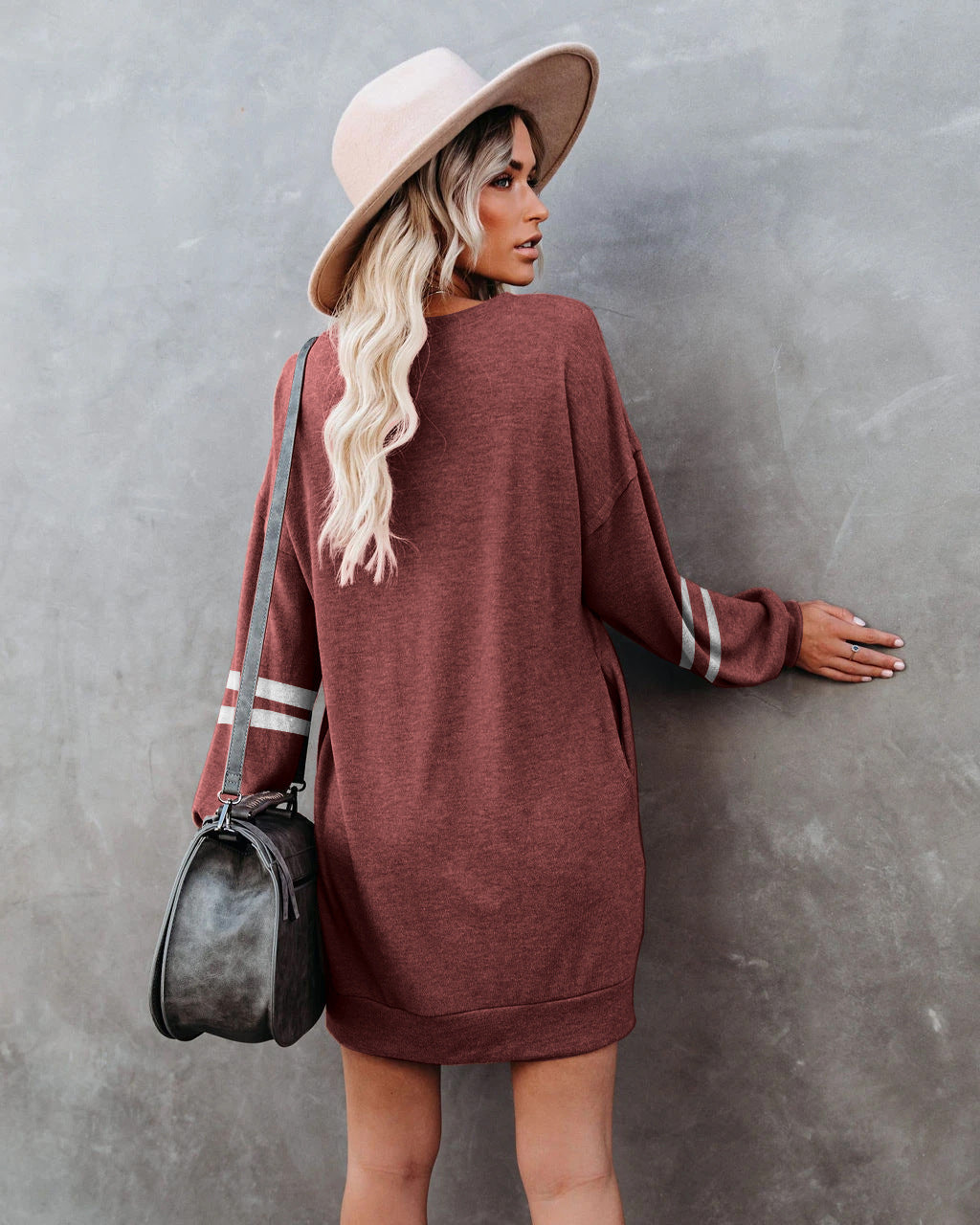 Randy Pocketed Long Sleeve Knit Dress Marsala FINAL