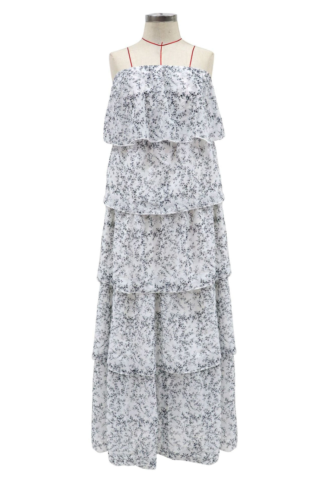 Annie Floral Strapless Tiered Midi Dress Ivory Multi