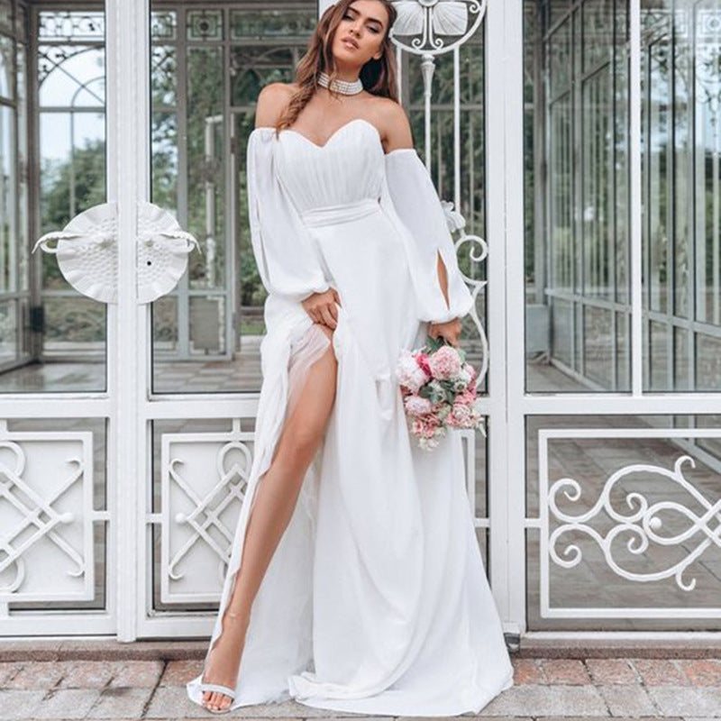 Can't Hurry Love Off The Shoulder Maxi Dress Off White