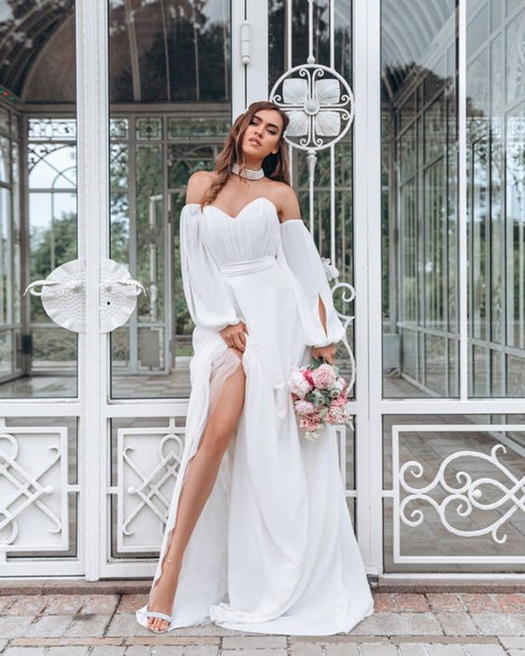Can't Hurry Love Off The Shoulder Maxi Dress Off White