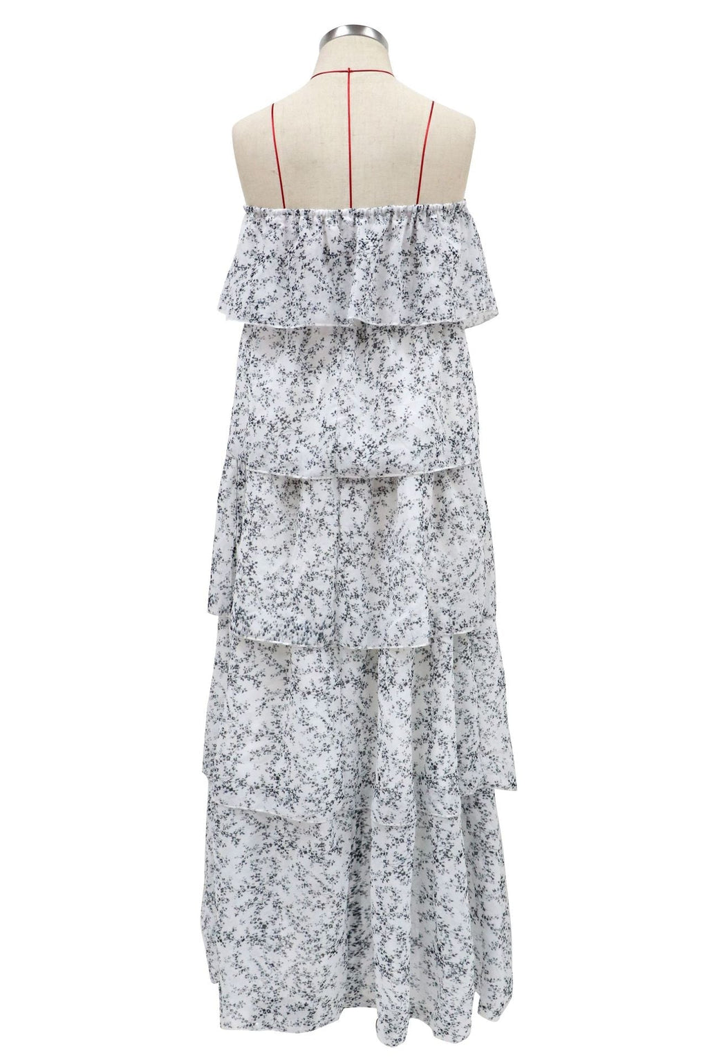 Annie Floral Strapless Tiered Midi Dress Ivory Multi