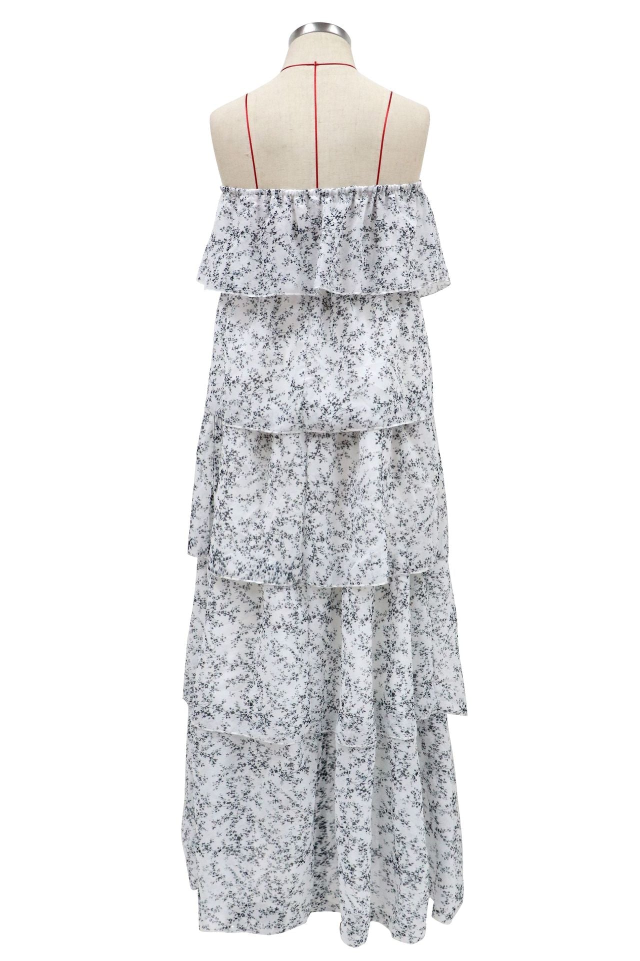 Annie Floral Strapless Tiered Midi Dress Ivory Multi