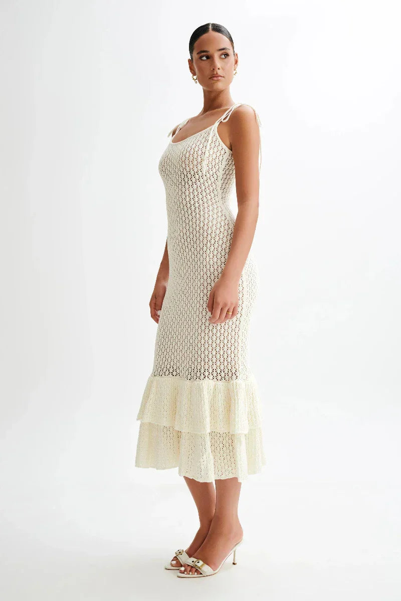 Valencia Rouge Knitted Fishtail Midi Dress
