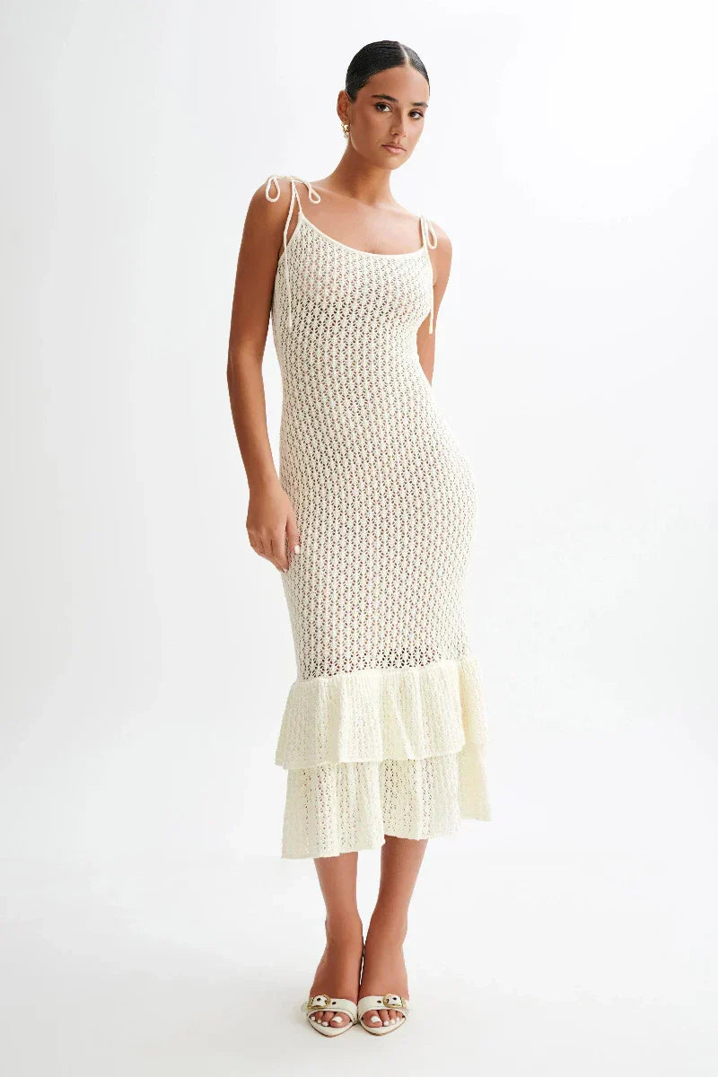 Valencia Rouge Knitted Fishtail Midi Dress