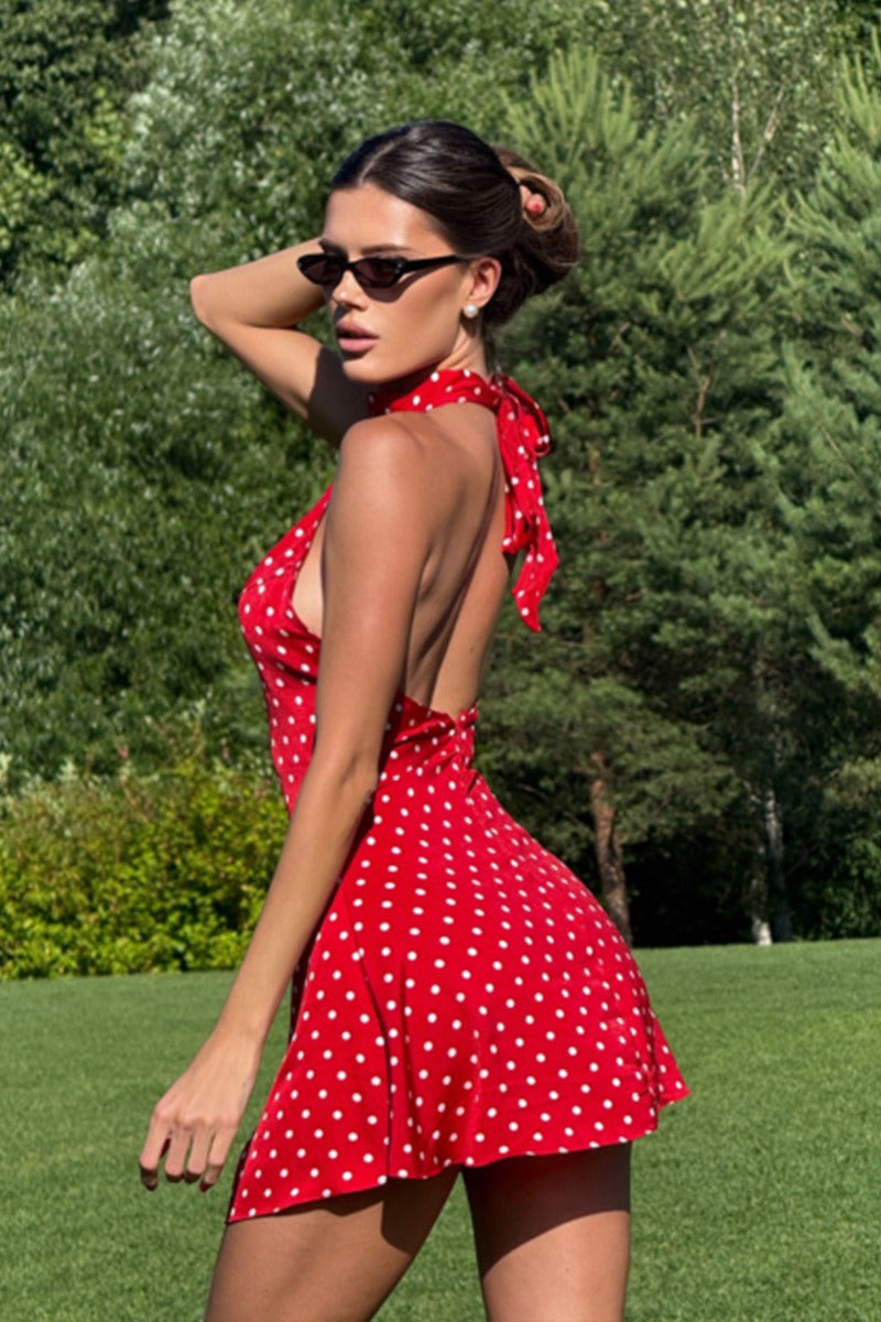 Polka Dot FitandFlare Sleeveless Mini Dress