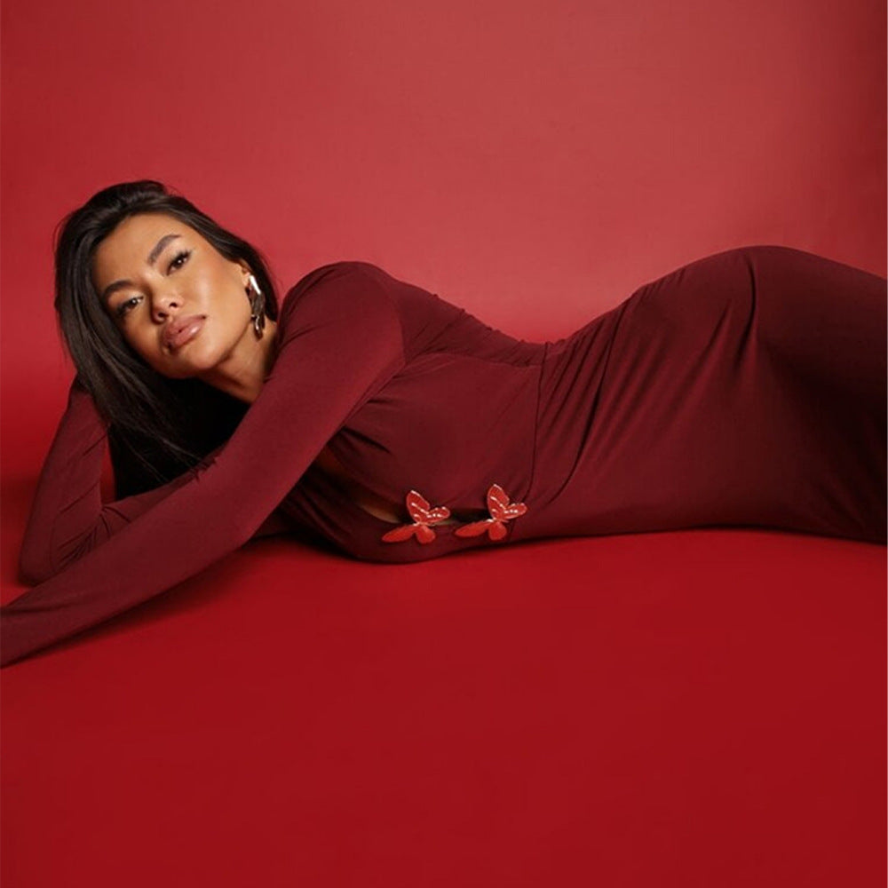 Billowing Maxi Dress Maroon