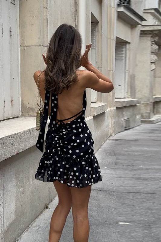 Polka Dot VNeck Mini Dress