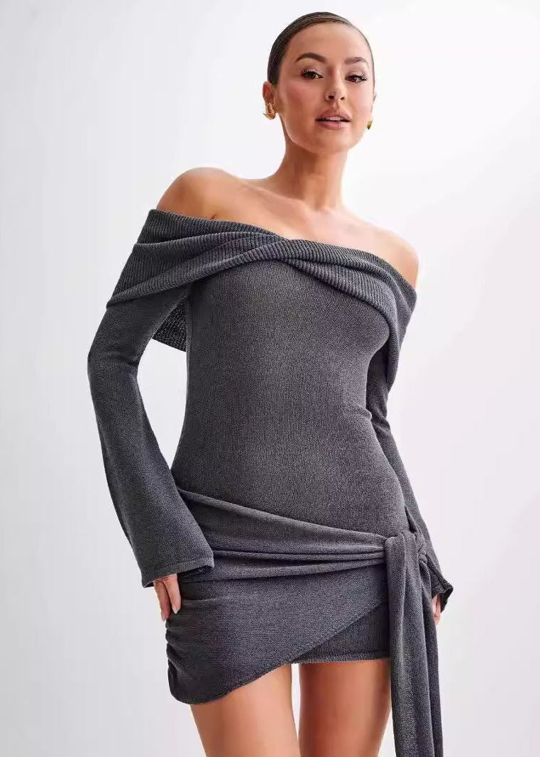 Off Shoulder Knitted Wrap Dress Modern Elegance