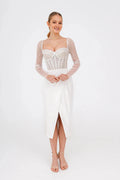 Sparkly with Long Sleeves Vestido De Novia Wedding Dress Princess Bow Court Train Modern Dress Mermaid Gown Satin