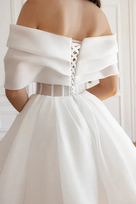 Short Organza Satin Mermaid Princess Court Train Dress Vestido De Novia Bridal Gown Bow Simple
