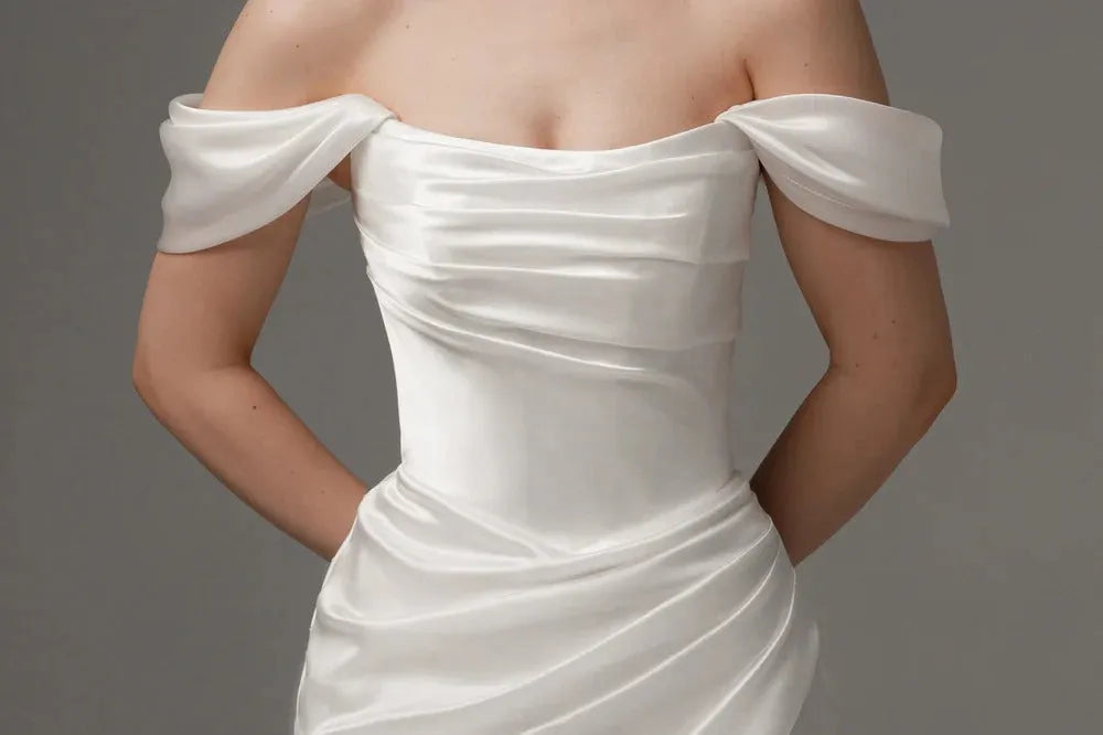 Wedding Dress with Detachable Straps Mermaid Vestido De Novia Satin Princess Court Train Dress Bridal Gown Bow Simple