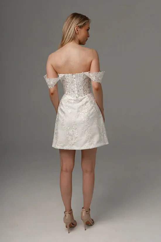 Short Lace Wedding Dress Modern Mermaid Bow Court Train Dress Satin Vestido De Novia Princess Gown