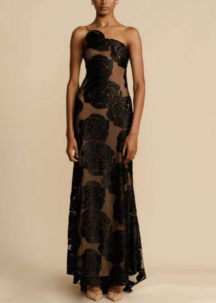 Rose Flower Three Dimensional Burnt Flower Maxi Dress