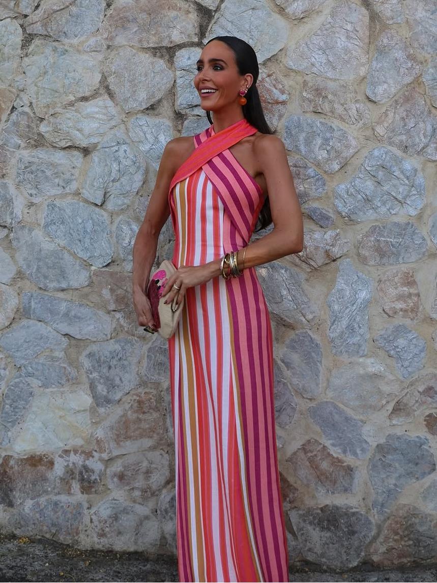 Sunset Samba Cross Halter Stripe Dress